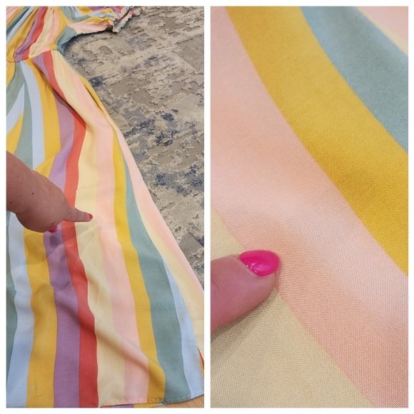 Torrid Midi Challis Off-Shoulder Dress Rainbow Stripe Stretch Size 0 Lrg pockets - Picture 8 of 16